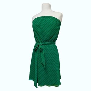 Strapless Kelly Green & Blue Striped Mini Dress Size Medium